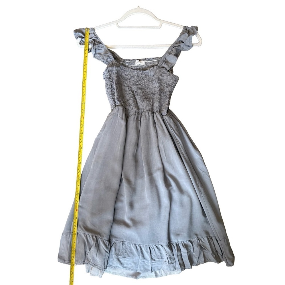 Olivia + James Gray Blue Smoked Ruffle Mini Dress Size M Feminine Summer Flowy - Picture 7 of 11
